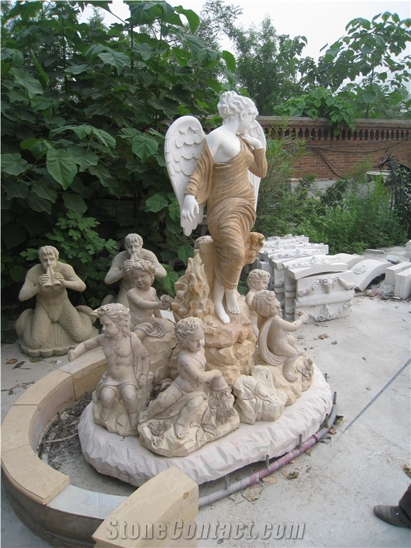 Hand Carved Marble Statue Angel with Childern