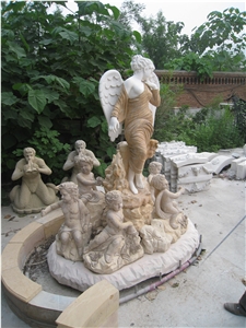Hand Carved Marble Statue Angel with Childern