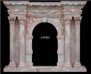 Hand Carved Pink Marble Fireplace Mantel Surround