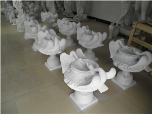 Hand Carved White Marble Flower Stand Urn