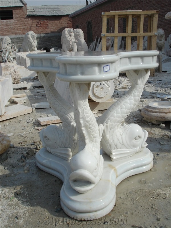 Hand Carved White Marble Table with Sculpture