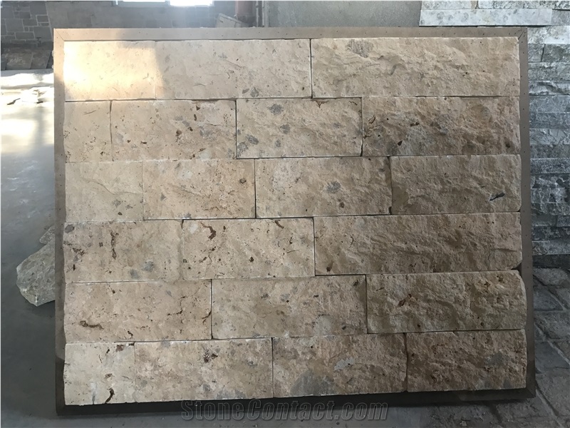 Loose Wall Cladding, Beige Yellow Limestone Cheap China Stone, Ledge Split Face Culture Stone
