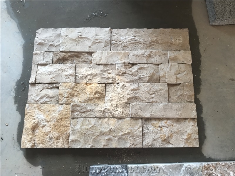 Loose Wall Cladding, Beige Yellow Limestone Cheap China Stone, Ledge Split Face Culture Stone
