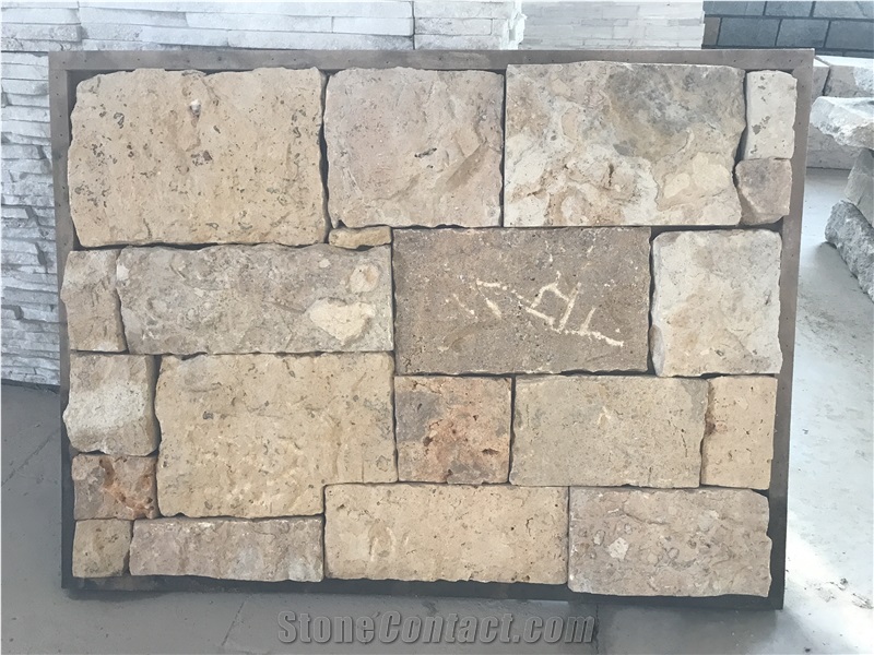 Loose Wall Cladding, Beige Yellow Limestone Cheap China Stone, Ledge Split Face Culture Stone