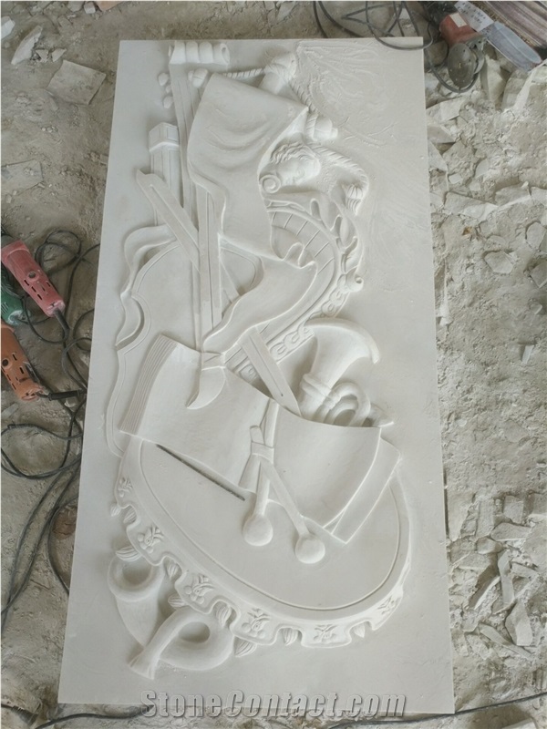 White Marble Hand Carved Relief for Wall