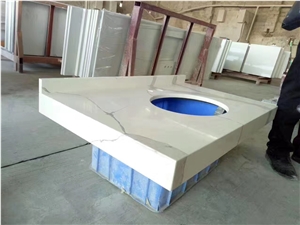 A Quality Calacatta White Marble Look Quartz Stone Solid Surfaces Polished Vanity Top,Engineered Stone Artificial Marble Bath Tops Own Factory