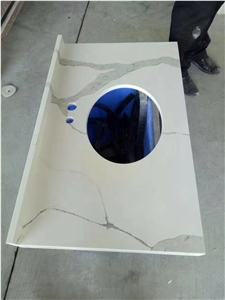 A Quality Calacatta White Marble Look Quartz Stone Solid Surfaces Polished Vanity Top,Engineered Stone Artificial Marble Bath Tops Own Factory