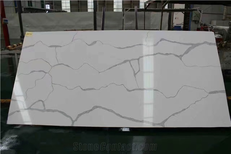 A Quality Calacatta White Marble Look Quartz Stone Solid Surfaces Polished Vanity Top,Engineered Stone Artificial Marble Bath Tops Own Factory
