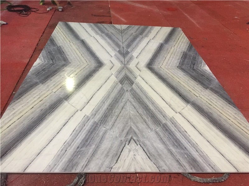 Magic White Marble Slabs and Tiles,Stripe White Marble Slabs, Bookmatching White Marble Tiles