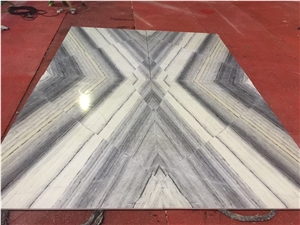 Magic White Marble Slabs and Tiles,Stripe White Marble Slabs, Bookmatching White Marble Tiles