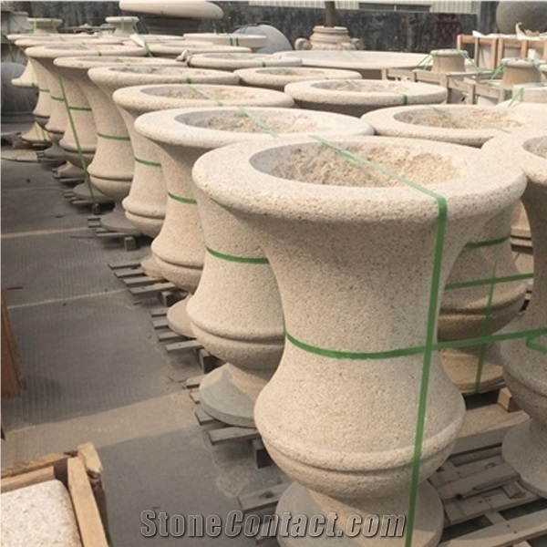 G682 Granite Garden Plante Carvings, Hand Carved Stone Flower Pots Ornaments