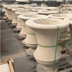 G682 Granite Garden Plante Carvings, Hand Carved Stone Flower Pots Ornaments