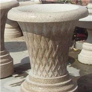 G682 Granite Garden Plante Carvings, Hand Carved Stone Flower Pots Ornaments