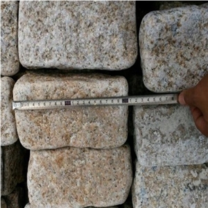 G682 Granite Tumbled Cubestone, Rusty Yellow,Sunset Gold, Garden Cobble Stone,Yellow Paving Stone,Granite Walkway Pavers,Cobble Stone,Exterior Cube Stone,Floor Covering, Chinese Yellow Paving Stone