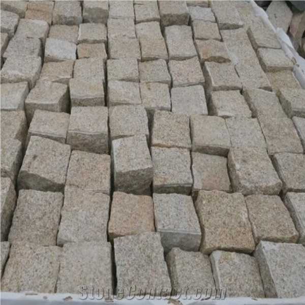 G682 Granite Tumbled Cubestone, Rusty Yellow,Sunset Gold, Garden Cobble Stone,Yellow Paving Stone,Granite Walkway Pavers,Cobble Stone,Exterior Cube Stone,Floor Covering, Chinese Yellow Paving Stone