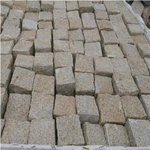 G682 Granite Tumbled Cubestone, Rusty Yellow,Sunset Gold, Garden Cobble Stone,Yellow Paving Stone,Granite Walkway Pavers,Cobble Stone,Exterior Cube Stone,Floor Covering, Chinese Yellow Paving Stone