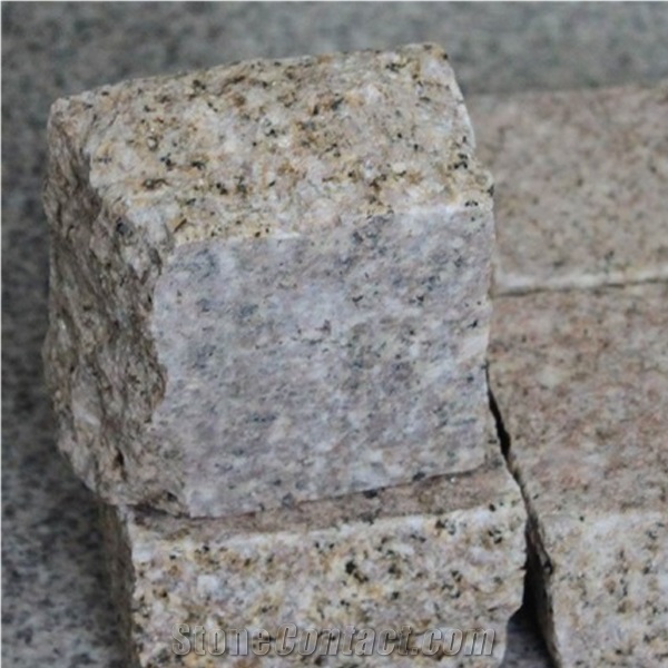 G682 Granite Tumbled Cubestone, Rusty Yellow,Sunset Gold, Garden Cobble Stone,Yellow Paving Stone,Granite Walkway Pavers,Cobble Stone,Exterior Cube Stone,Floor Covering, Chinese Yellow Paving Stone