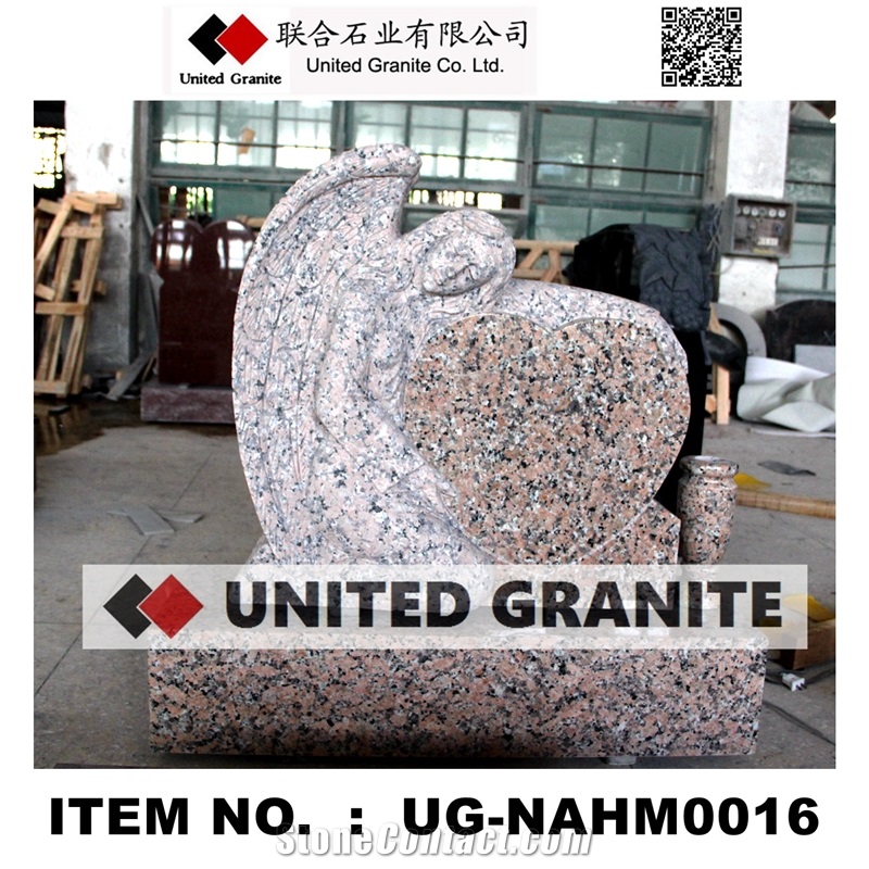 Ug-Naam0016 Huidong Red Granite Angel with Heart Monument