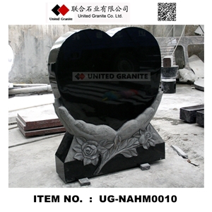 Ug-Nahm0010 Shanxi Black Polished Heart W/ Hands and Flower Carving Tombstone & Monument