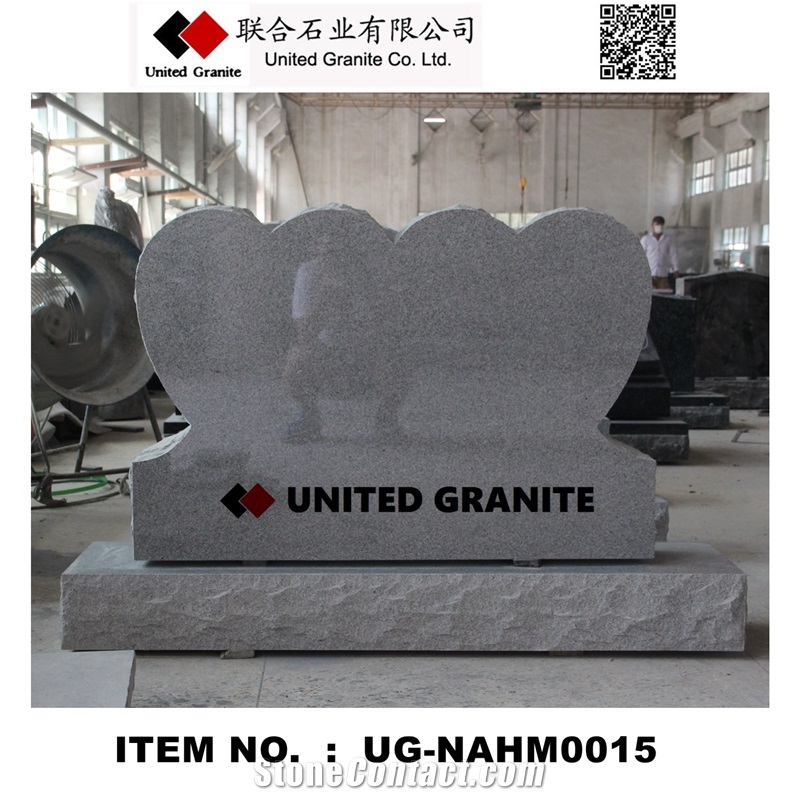 Ug-Nahm0015 Light Gray / G633 American Upright Double Heart Monument / Tombstone / Headstone