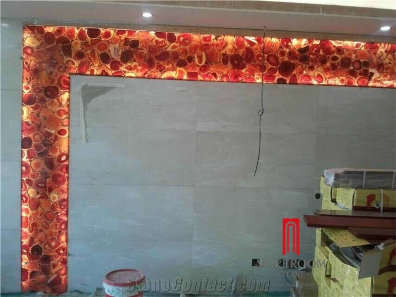 Composite Glass Backlit Carnelian Semi Precious Stone Slab