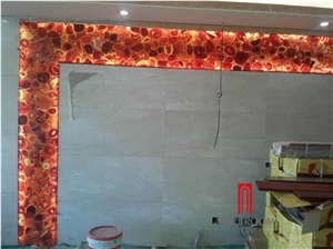 Composite Glass Backlit Carnelian Semi Precious Stone Slab