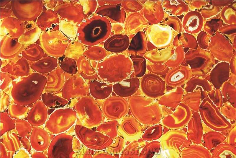 Composite Glass Backlit Carnelian Semi Precious Stone Slab