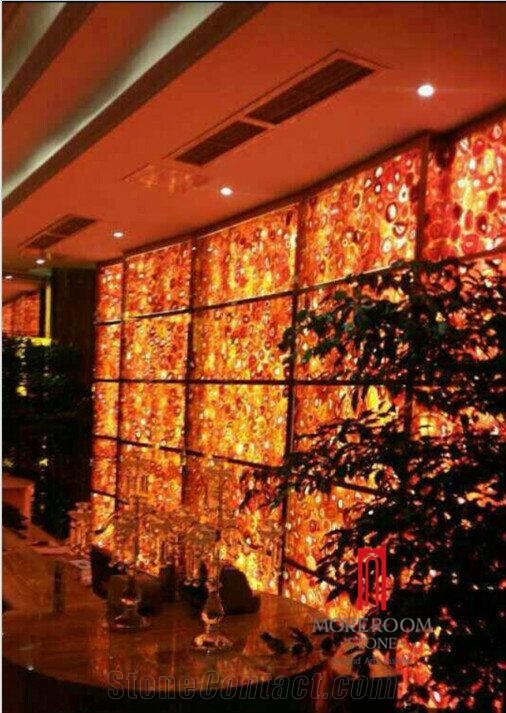 Composite Glass Backlit Carnelian Semi Precious Stone Slab