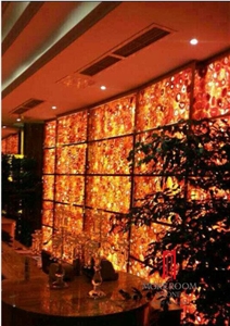 Composite Glass Backlit Carnelian Semi Precious Stone Slab