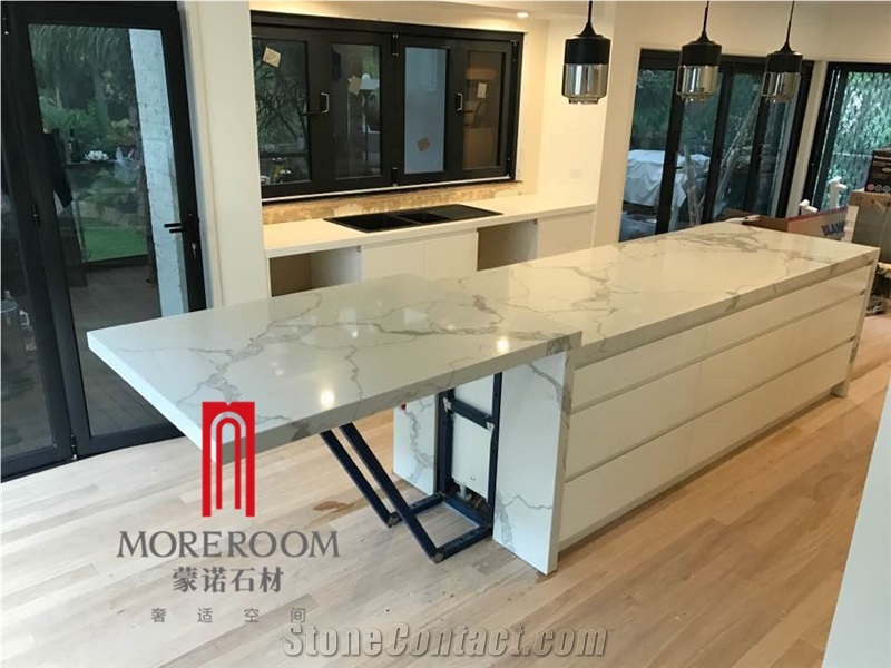 Hot Sale Marble Look Statuario White Quartz Polished Countertop