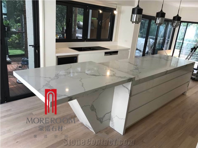 Hot Sale Marble Look Statuario White Quartz Polished Countertop