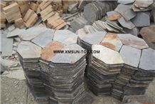 Rusty Slate Random Flagstone/Rust Slate Irregular Flagstone/Rusty Slate Net Paste/China Slate Flagstone on Net/Slate Flagstone on Mesh/Slate Flagstone Paver/Slate Flagstone for Wall Cladding& Flooring