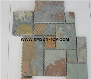 Rusty Slate Random Flagstones/Rust Slate Irregular Flagstones/Rusty Slate Net Paste/China Slate Flagstone on Net/Slate Flagstone on Mesh/Slate Flagstone Pavers/Slate Flagstone for Walling&Flooring