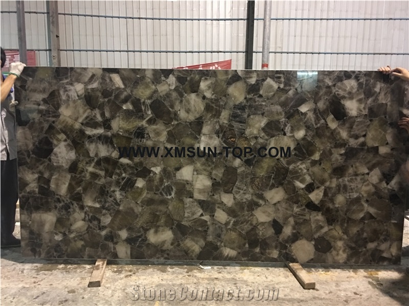 Smoky Quartz Gemstone Slabs&Tiles/Grey Gemstone Panels/Grey Gemstone for Wall Covering/Grey Gemstone for Floor Covering/Grey Precious Stone Slabs/Interior Decoration