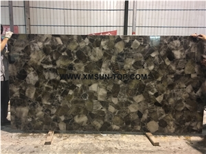 Smoky Quartz Gemstone Slabs&Tiles/Grey Gemstone Panels/Grey Gemstone for Wall Covering/Grey Gemstone for Floor Covering/Grey Precious Stone Slabs/Interior Decoration