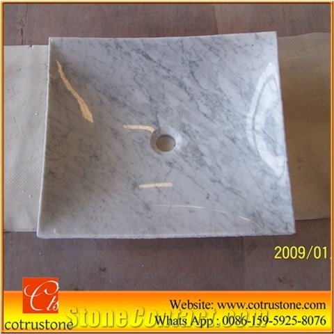 Bianco Carrara White Marble White Bathroom Wash Bowls Round Sinks & Basins,Carrara White Marble Wash Basin, Bianco Carrara Marble Bathroom Sinks