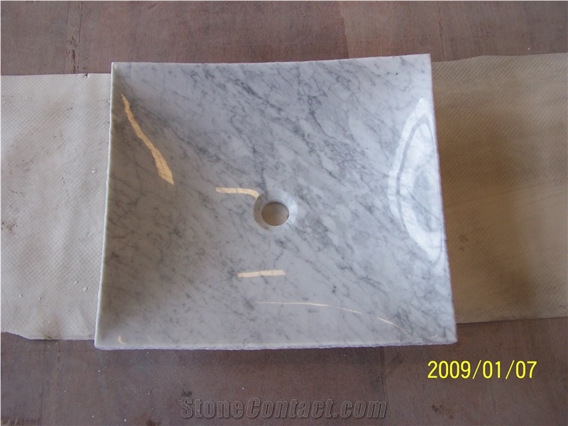 Bianco Carrara White Marble White Bathroom Wash Bowls Round Sinks & Basins,Carrara White Marble Wash Basin, Bianco Carrara Marble Bathroom Sinks