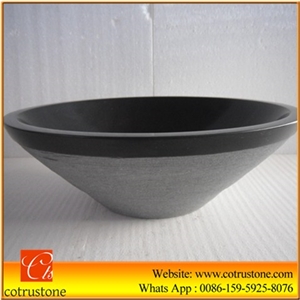 Black Granite Wash Basin and Bathroom Sink/Round Black Granite Wash Basin and Bathroom Sink/Black Granite Sink (Bowl), Shanxi Black Granite Sinks