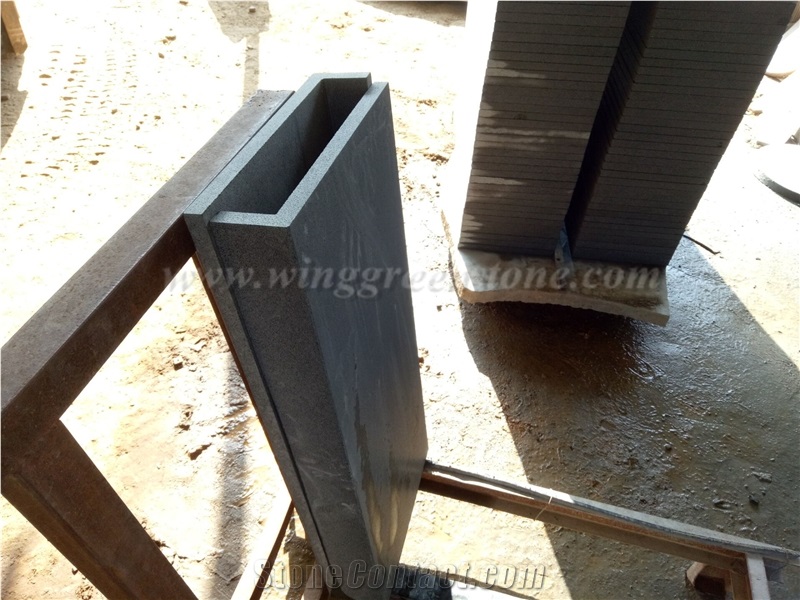 China Black Basalt Pool Coping,Pool Rebate Tiles, Capping Tiles,Honed L Shape Tiles,Honed Black Paving