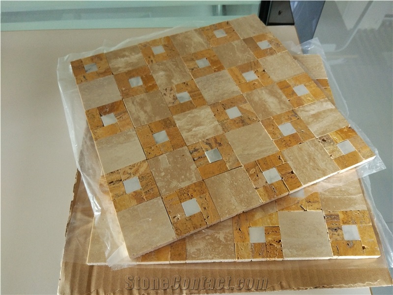 Beige Travertine,Yellow Travertine Mosaic