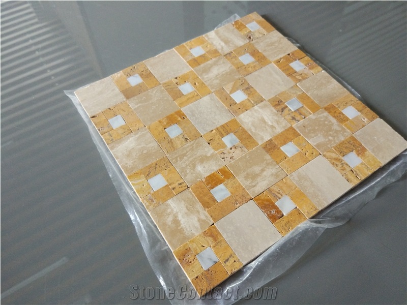 Beige Travertine,Yellow Travertine Mosaic