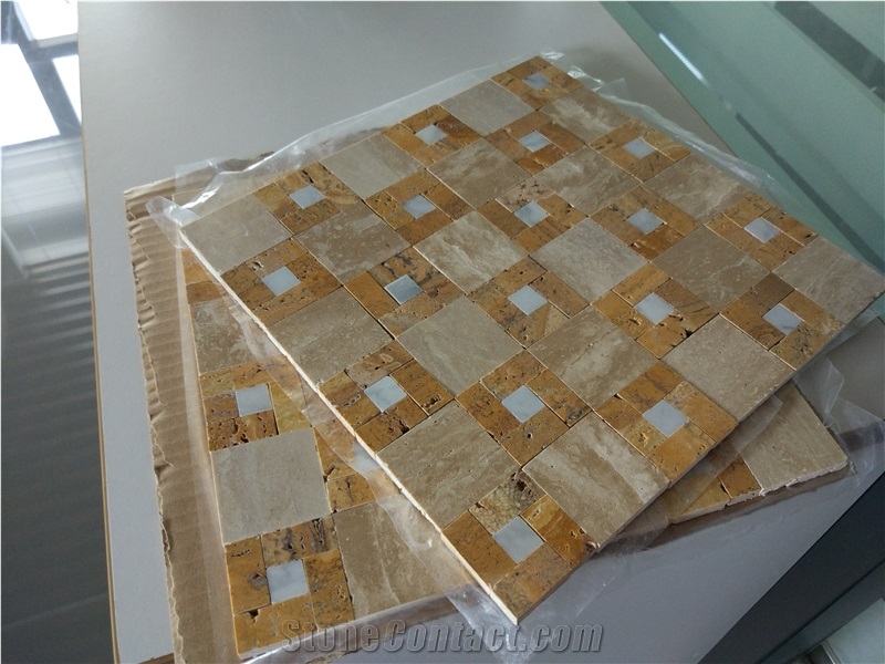 Beige Travertine,Yellow Travertine Mosaic