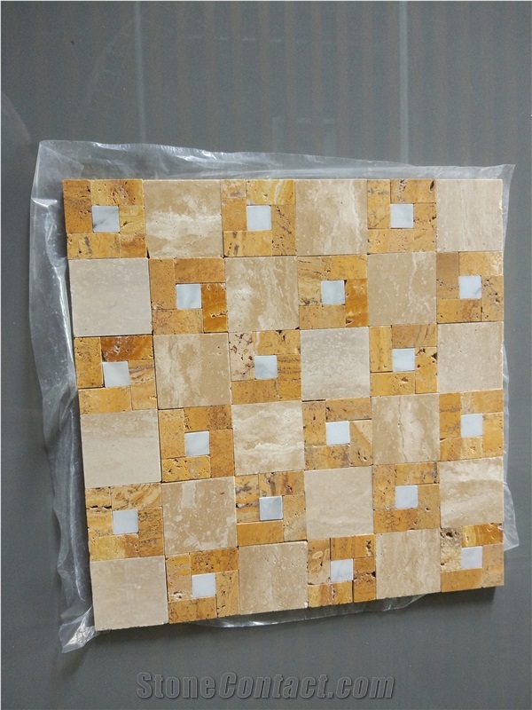 Beige Travertine,Yellow Travertine Mosaic