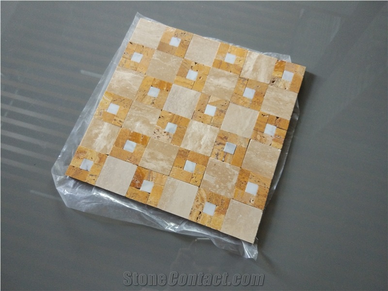 Beige Travertine,Yellow Travertine Mosaic