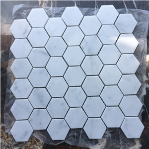 Bianco Carrara White Marble Hexagon Mosaic for Feature Wall Tile