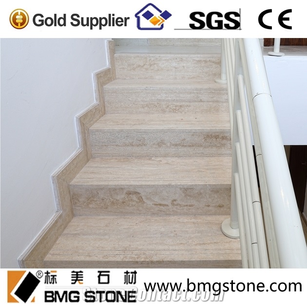 Light Travertine Vein Cut Stairs & Steps, Beige Classic Travertine