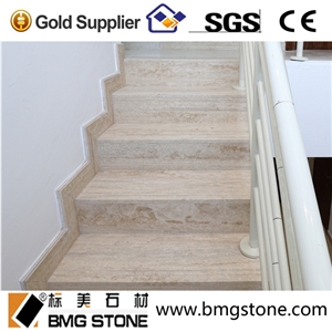 Light Travertine Vein Cut Stairs & Steps, Beige Classic Travertine