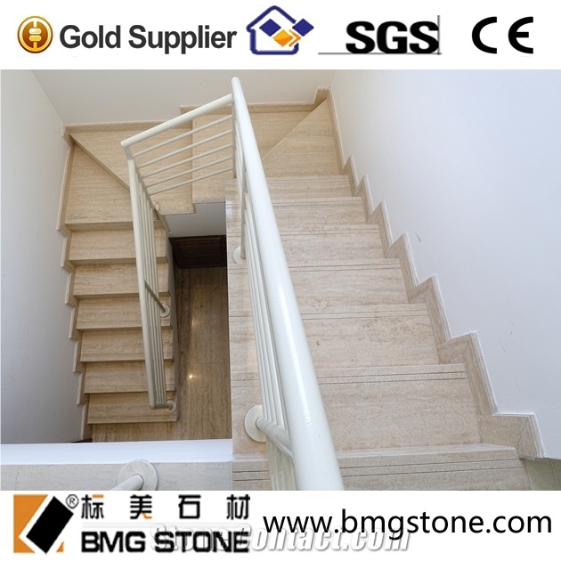 Light Travertine Vein Cut Stairs & Steps, Beige Classic Travertine