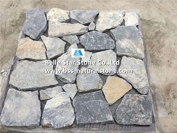 Blue Quartzite Little Tumbled Random Flagstone,Quartzite Crazy Stone,Blue Flagstone Wall,Quartzite Irregular Flagstones,Quartzite Flagstone Walkway Pavers,Flagstone Wall,Quartzite Flagstone Courtyard