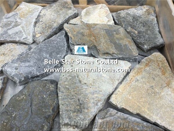 Blue Quartzite Little Tumbled Random Flagstone,Quartzite Crazy Stone,Blue Flagstone Wall,Quartzite Irregular Flagstones,Quartzite Flagstone Walkway Pavers,Flagstone Wall,Quartzite Flagstone Courtyard